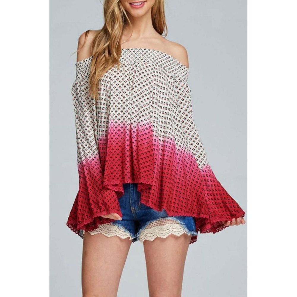 Boho Western Off The Shoulder Top Blouse - Medium
